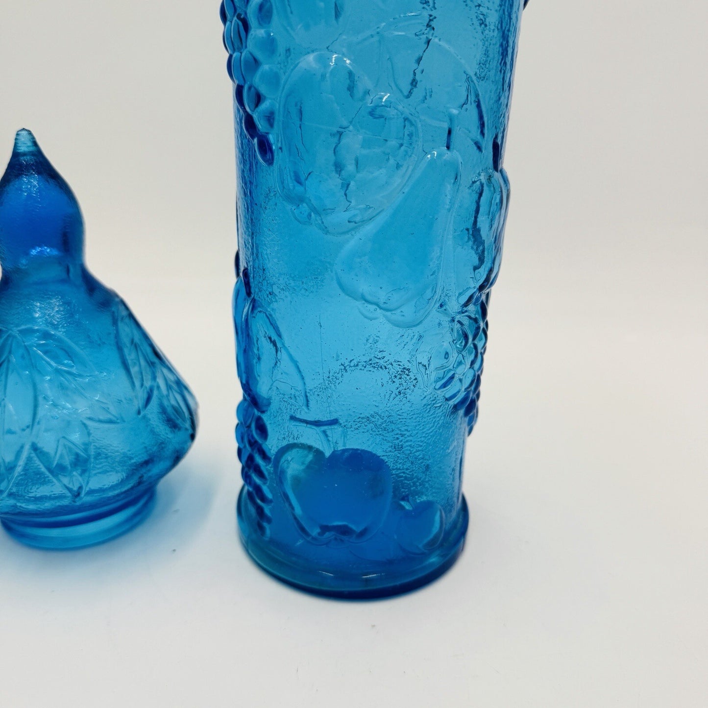 Vintage MCM Empoli Harvest Fruit Blue Embossed Apothecary Jar with Lid 17in