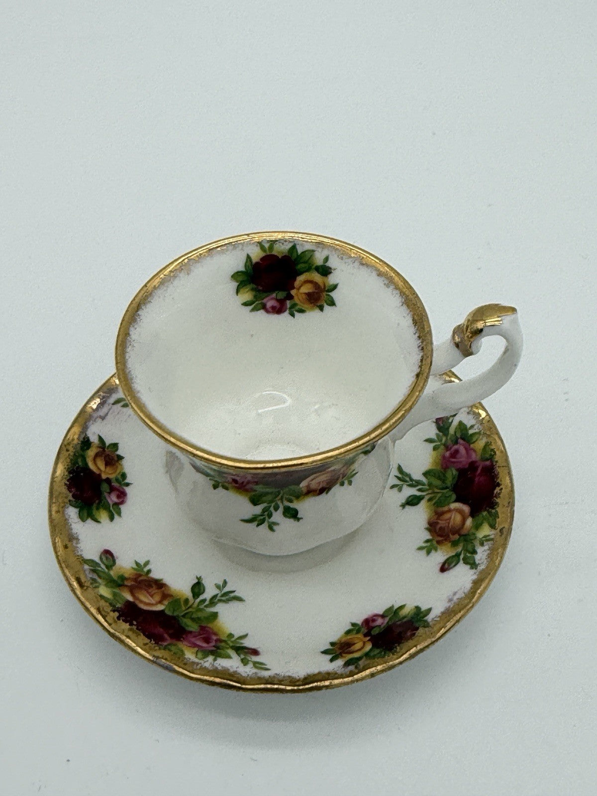 Vtg Royal Albert England Old Country Roses Miniature Teacup & Saucer 2”H