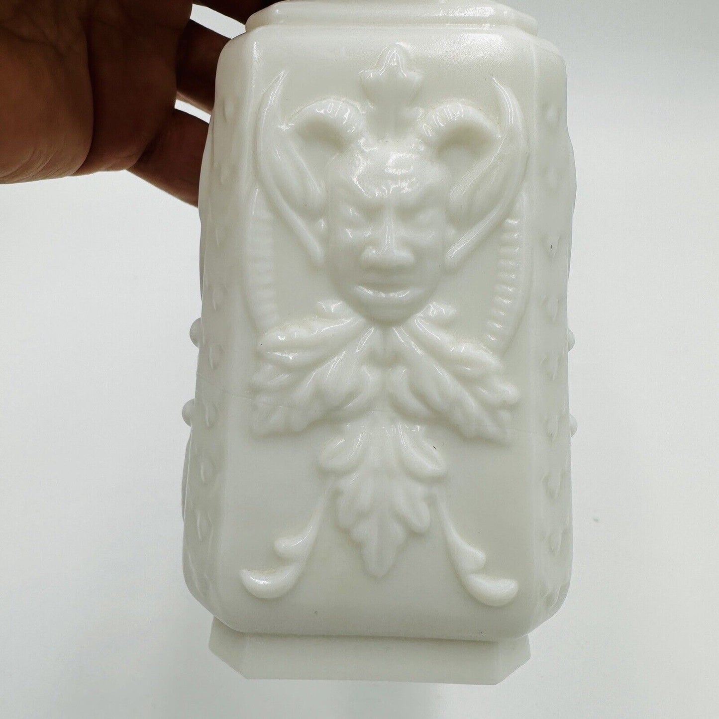 Masque Drama Glass Jester & Flowers Vase Evil Face Vintage Imperial White