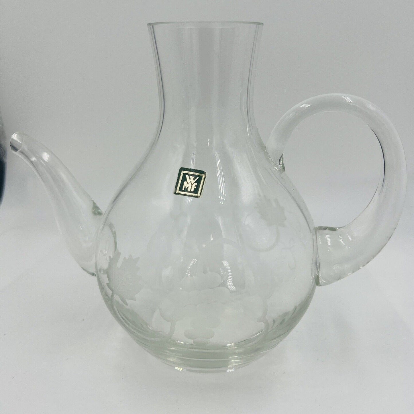 WMF Pitcher Glass Etched Grapes Jug Vintage Germany Home Decor Clear