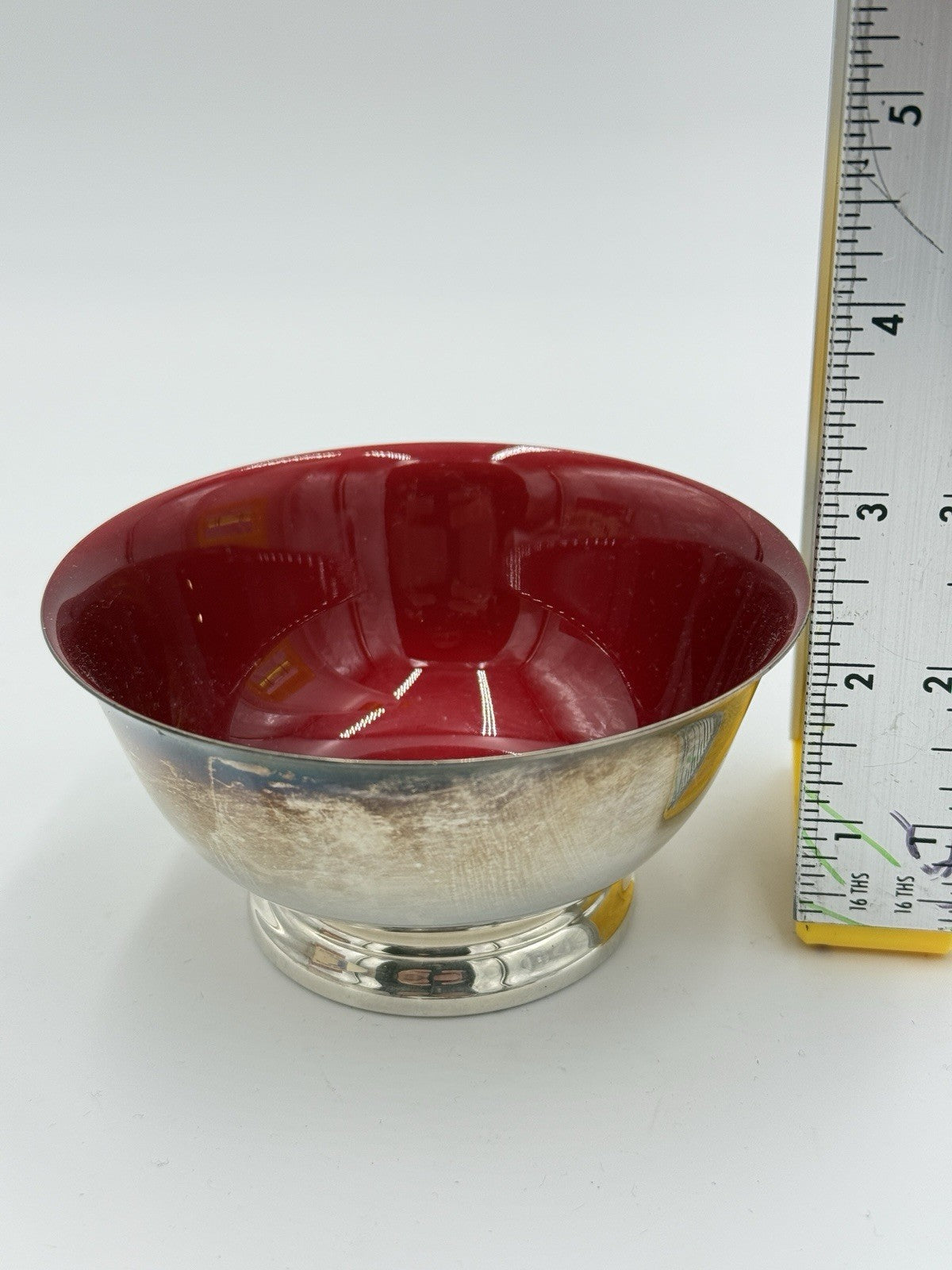 MCM Reed & Barton Bowl #102 Red Enamel Silver Plated 5" Diameter