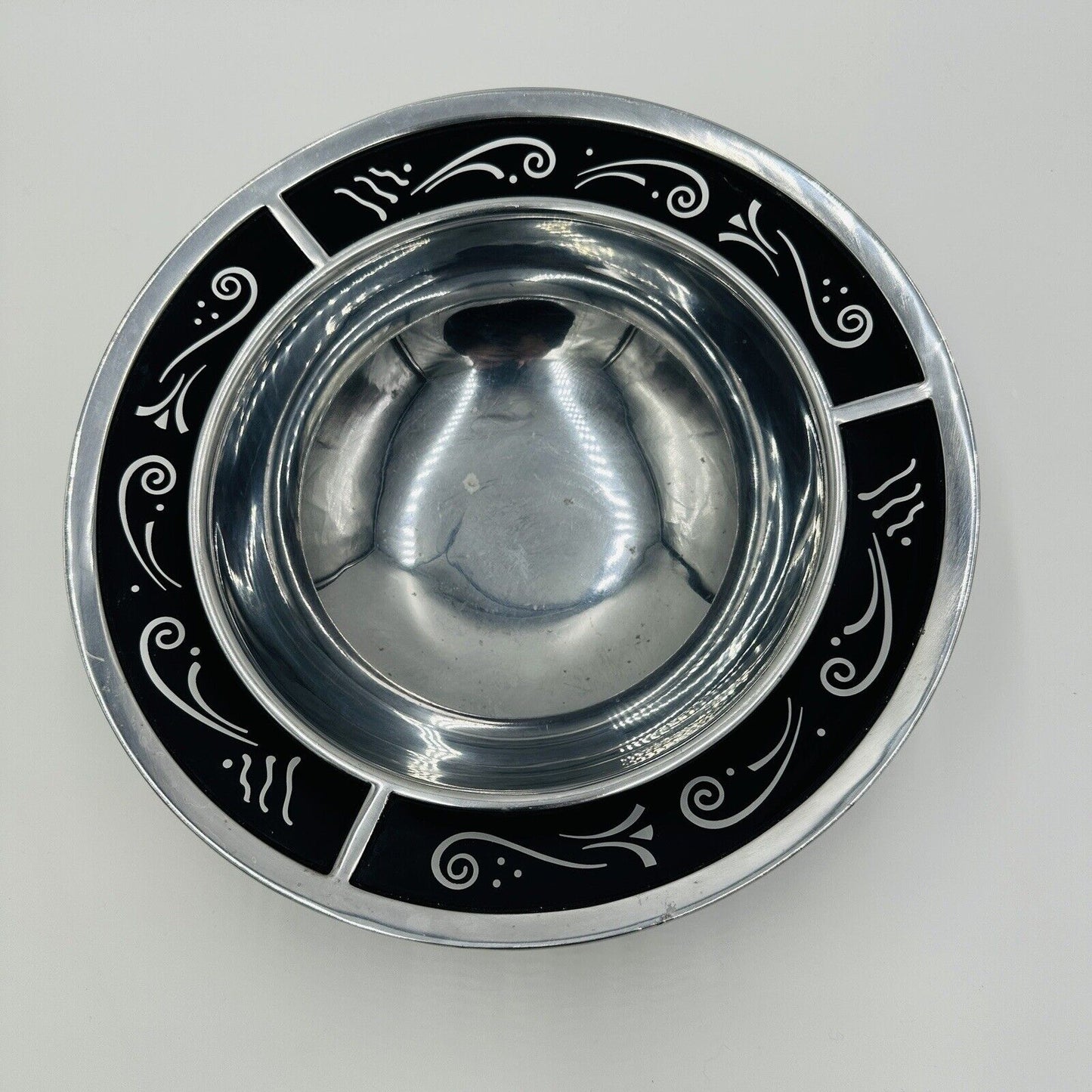 Lenox Serving Bowl Black Glass Decorative Rim Spyro Round Salad Metal Ware