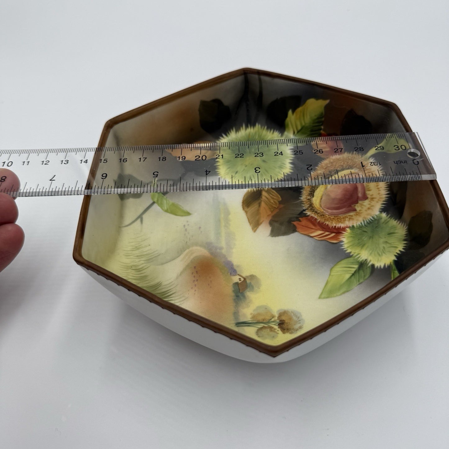 Antique Nippon Morimura Hand Painted Chestnuts Bowl Circa 1911-1922 Hexagonal