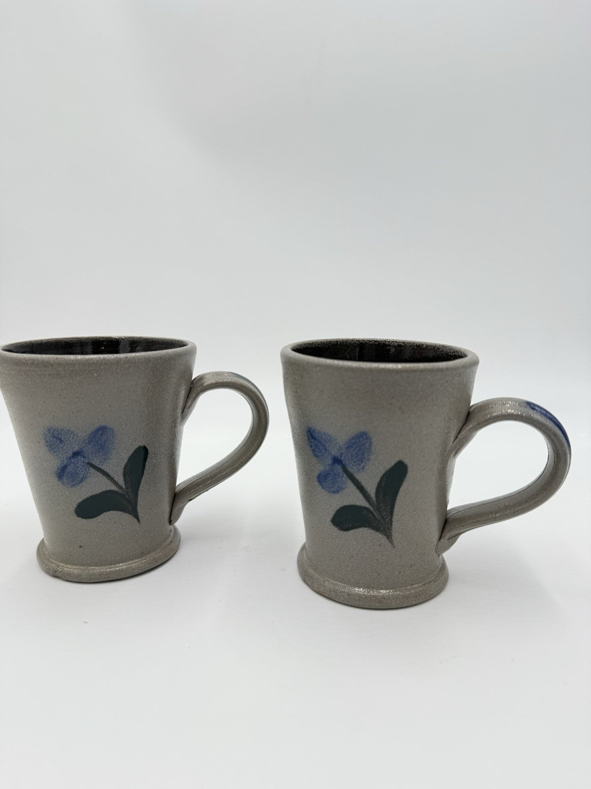 Rowe Pottery Works Salt Glazed Blue Flower Mug Coffee / Tea Cup - 2001 Vintage