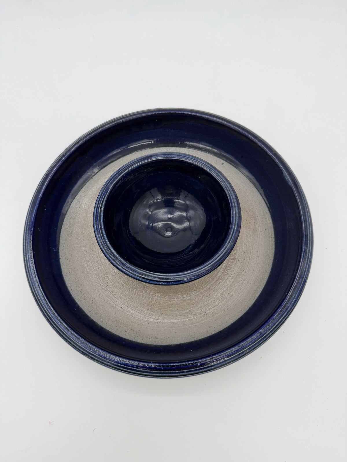 1Rowe art Pottery Works Salt Glazed Stoneware 11.25" Chip & Dip Platter WI 1991