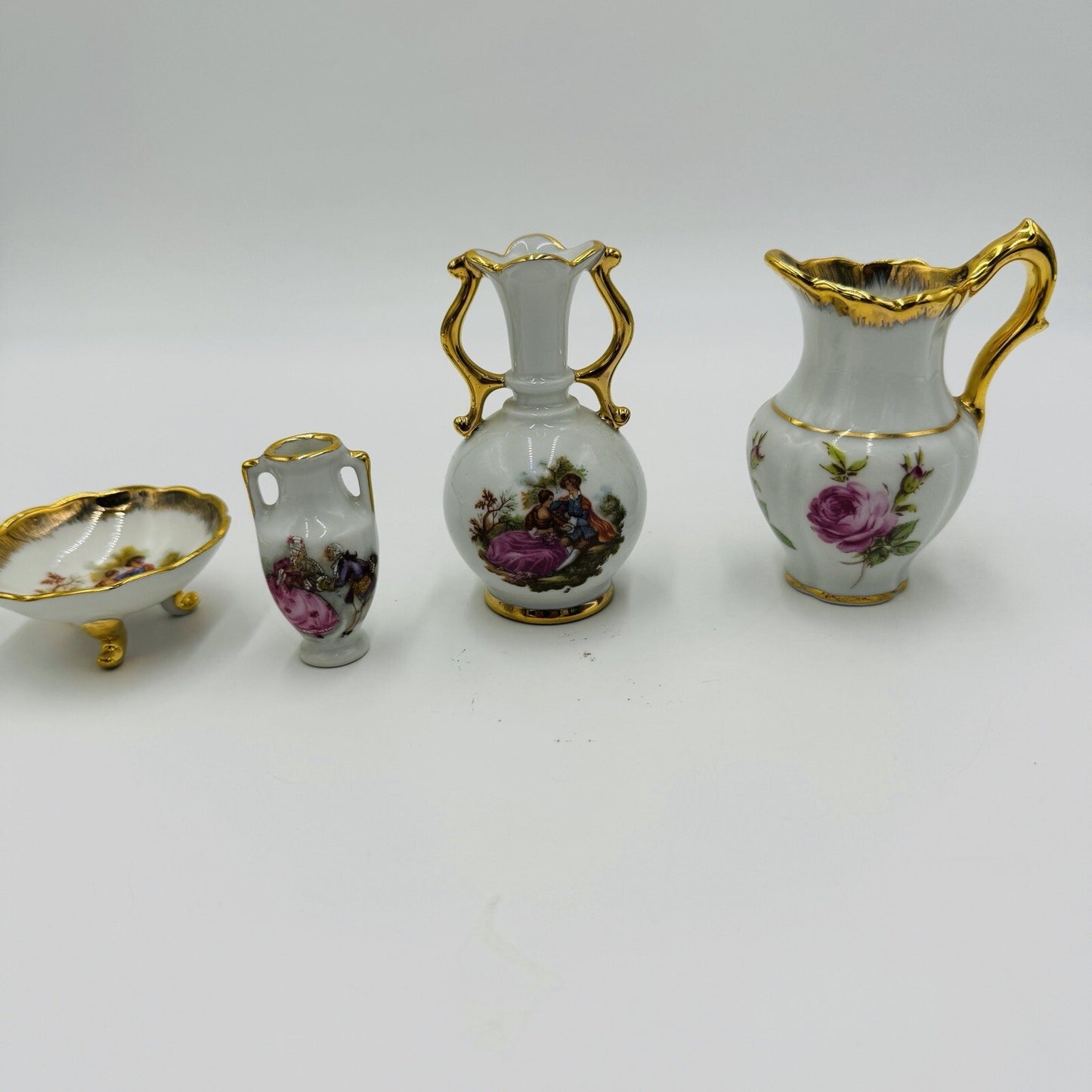 Limoges France Porcelain Miniature Painted Set Mini Vase Urn Bowl