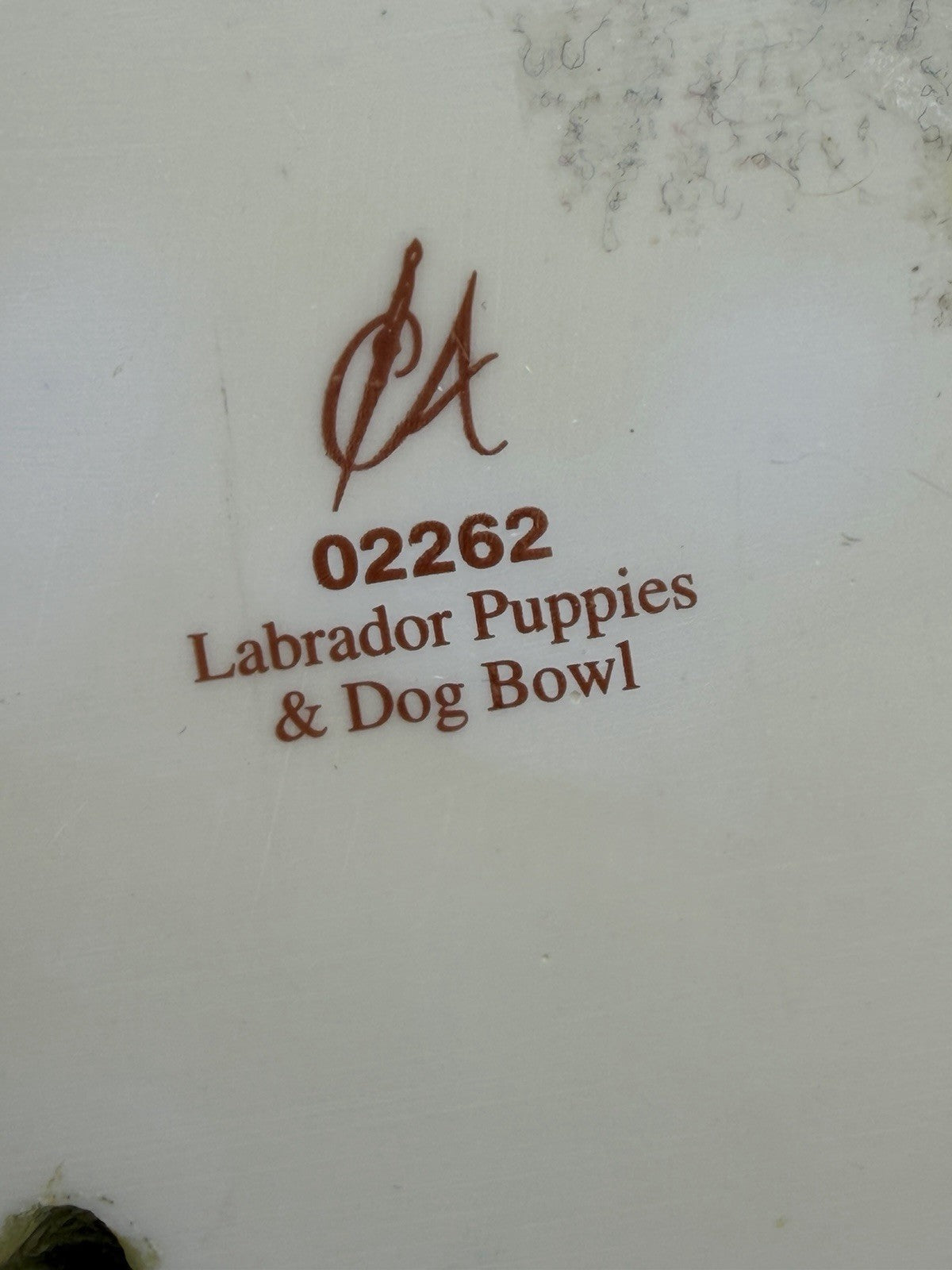 Country Artists England Yellow Labrador Pups W/Dog Bowl Painted Dog Figurine 4”