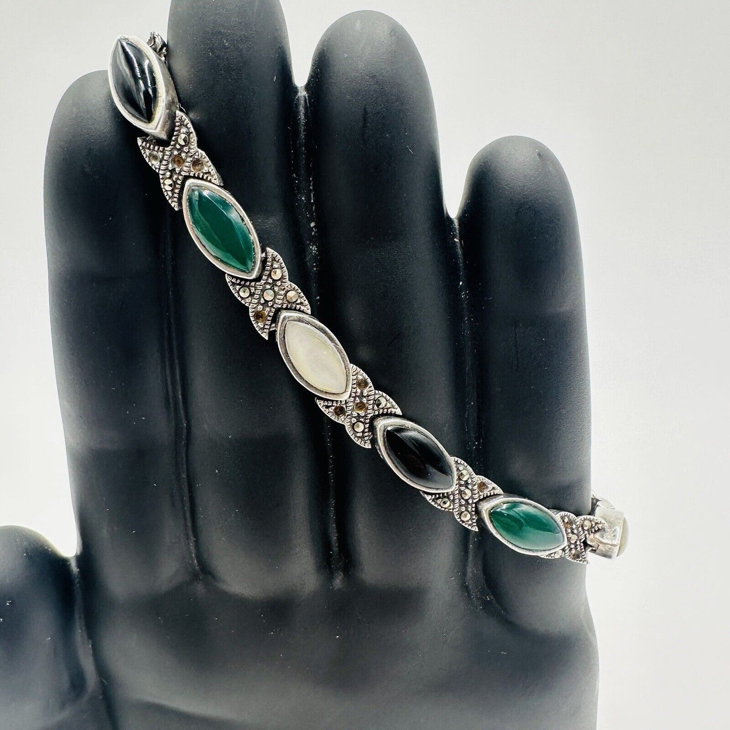 Marcasite Women's Jewelry Bracelet Vintage Sterling Silver and Multi Gemstone