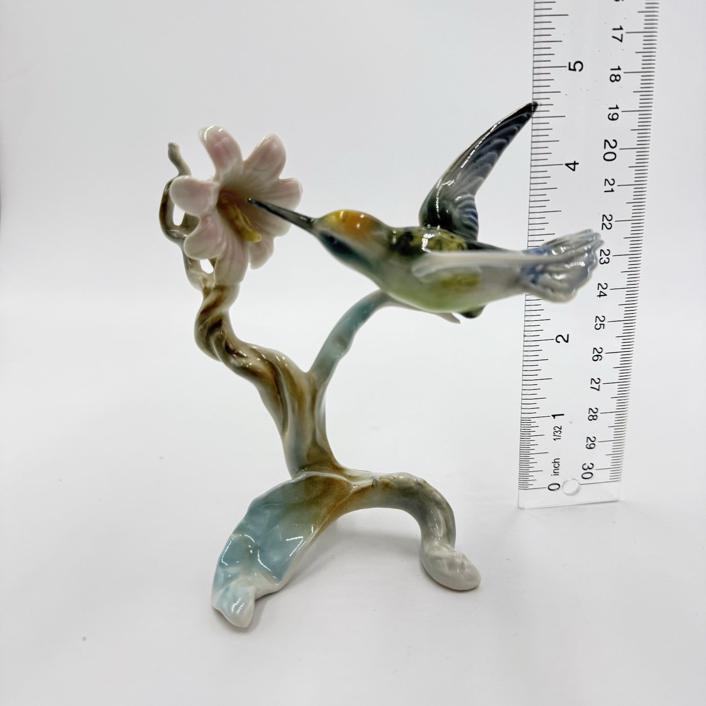 Antique Alka Kaiser Bochmann Hummingbird at Flower Blossom Glossy Figurine 323