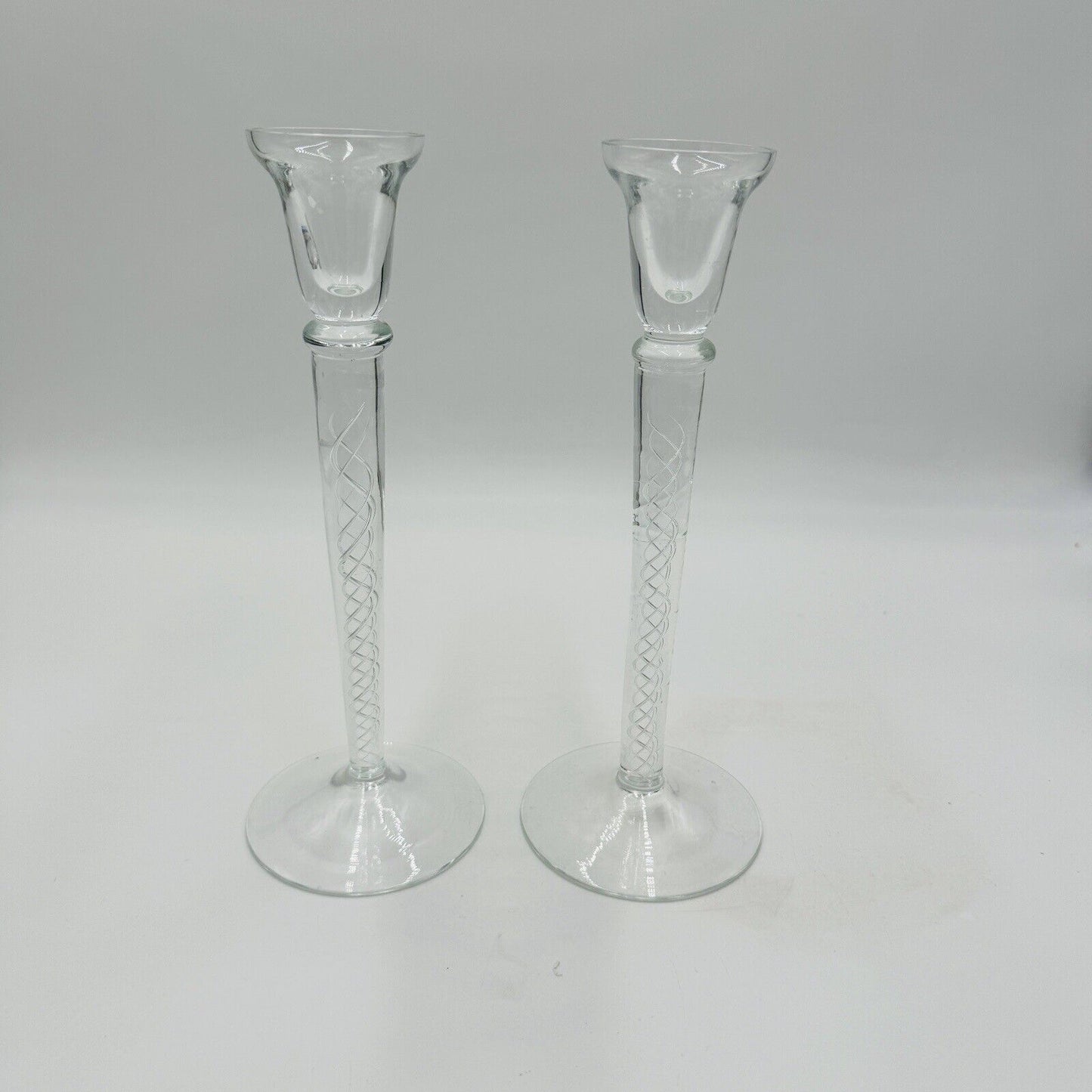 Vintage Air Twist Double Helix Candlestick Candle Holder Hand Blown Pair 10"h