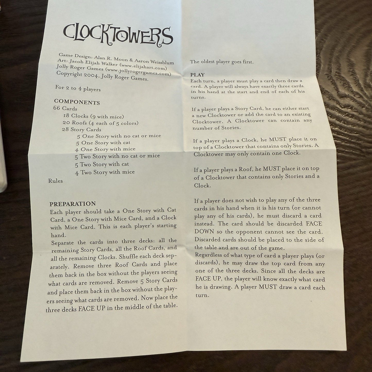 Clock Towers Card Game By Alan Moon Rare 2-4 Players