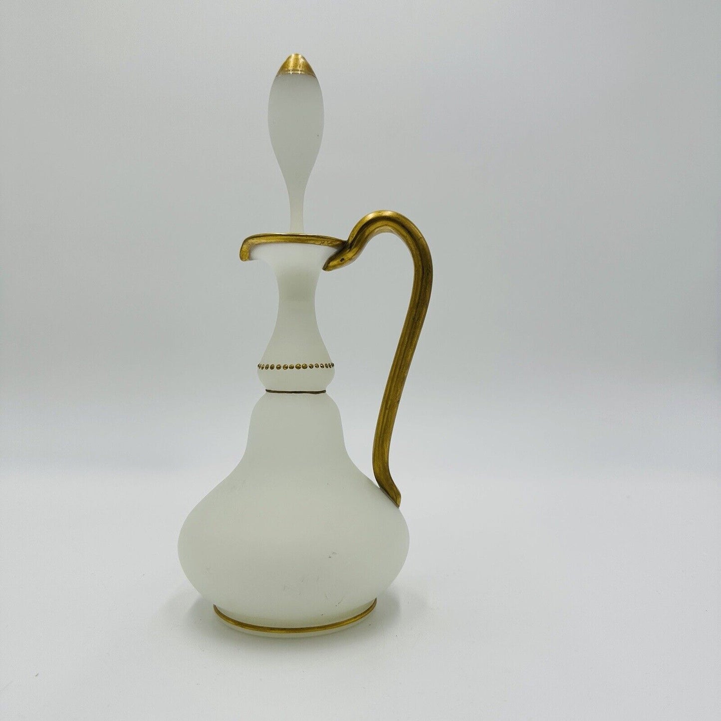 Glass Decanter Stopper Opaline White And Gold Trimmed Vintage Delicate Perfume