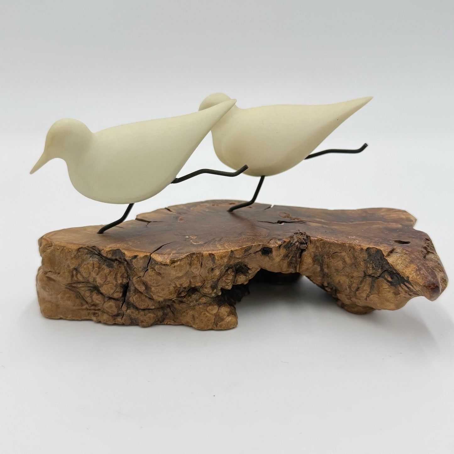 Vtg John Perry Seagull Running on Burl Wood Base Sculpture Signed 1986 Figurine