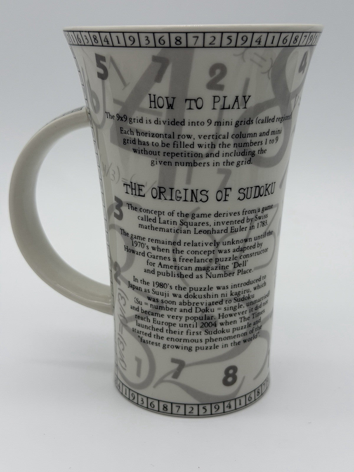 Dunoon Porcelain England Tall Mug The Origins of Sudoku Coffee Mug Vintage