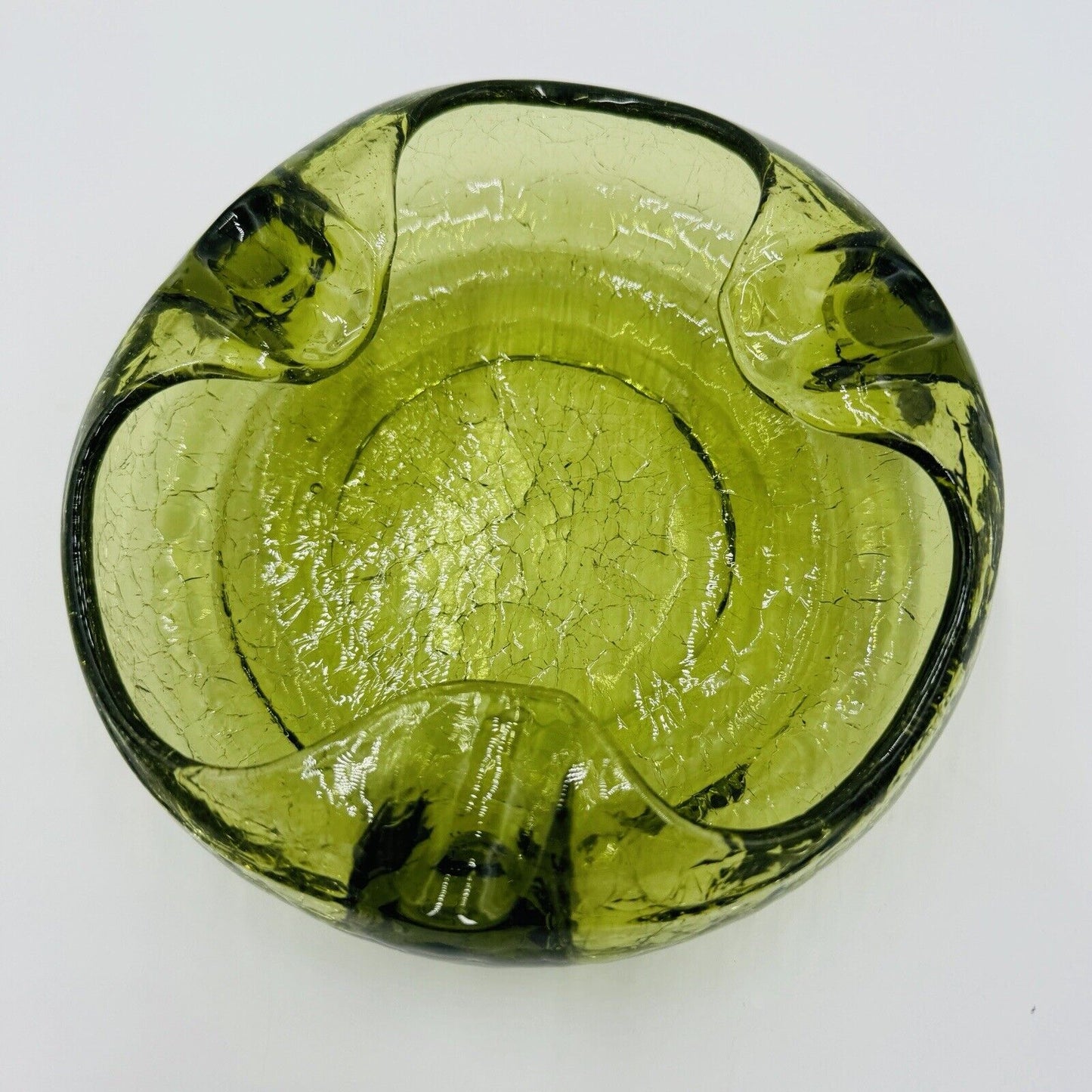 Viking Art Glass Cigar Ashtray Green Crackle MCM Vintage 7”