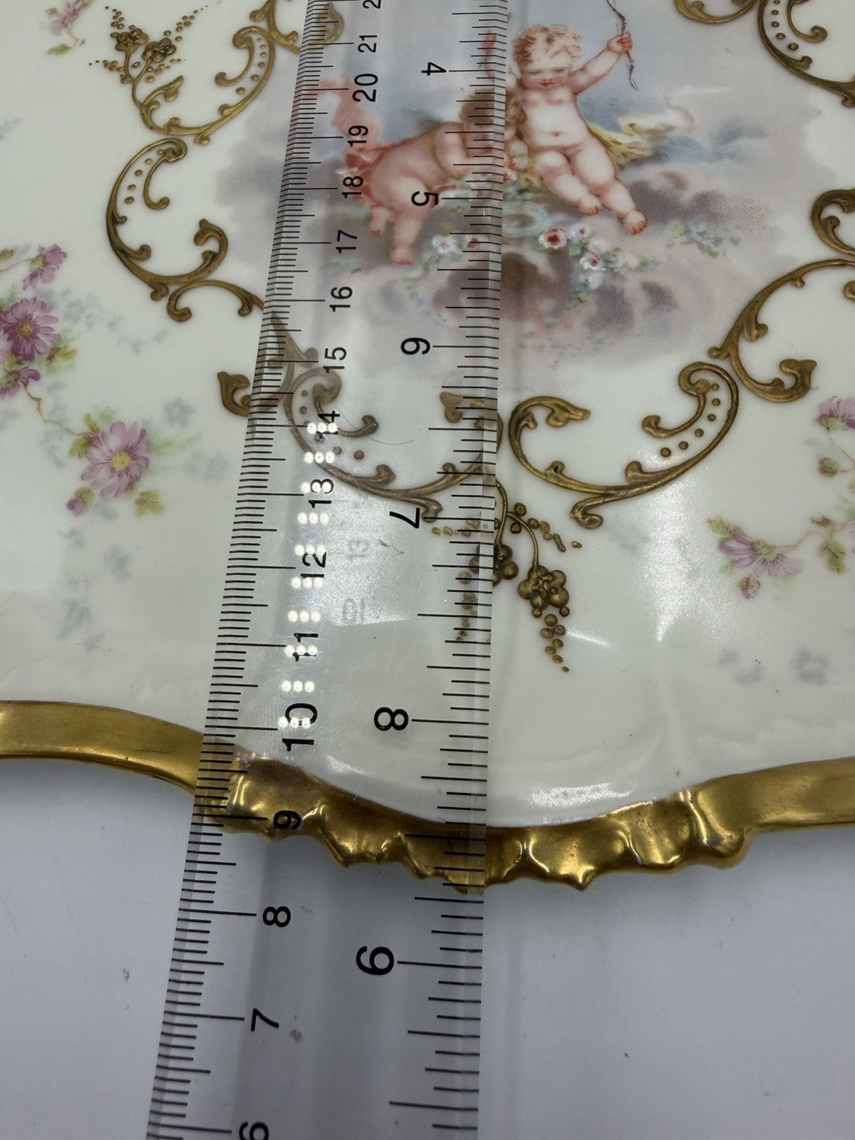 Antique AK Limoges France Cupid Cherubs Gilded Large Rectangle Platter Porcelain