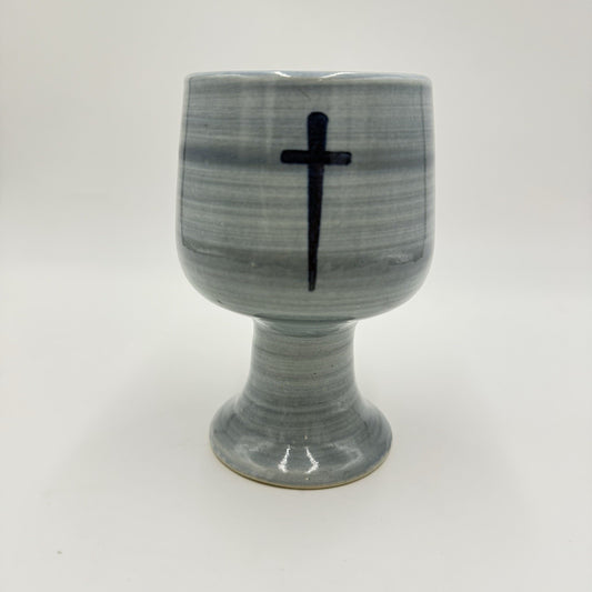 Louisville Stoneware Studio Pottery Chalice Blue Cross Blessings Cup 6” Vintage