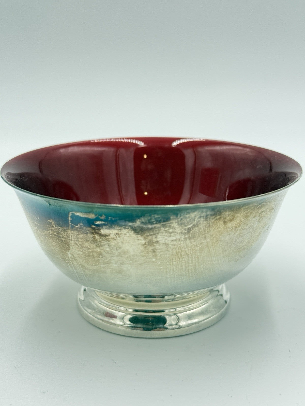 MCM Reed & Barton Bowl #102 Red Enamel Silver Plated 5" Diameter