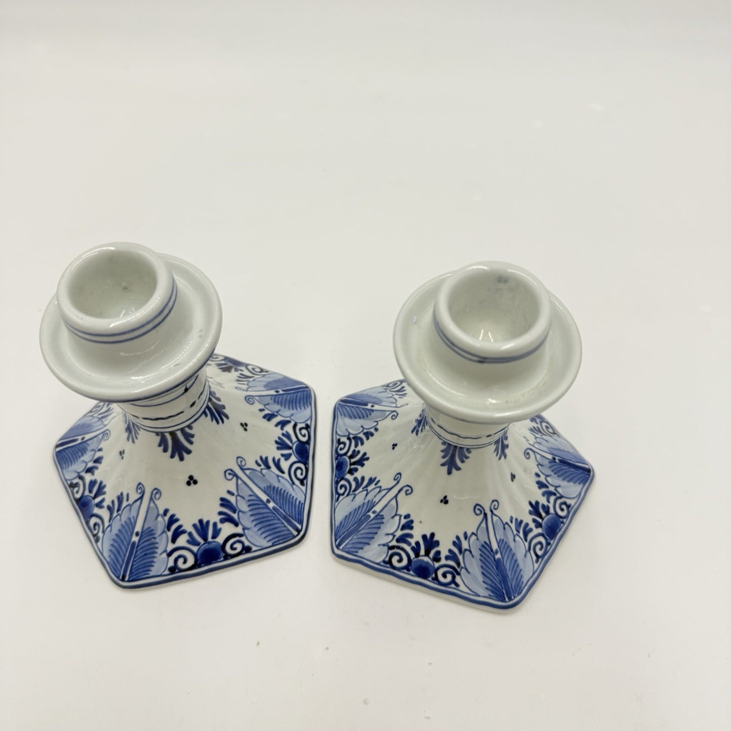 Royal Delft Porceleyne Fles Vintage 4.5" Candle Stick Holders Blue White Signed