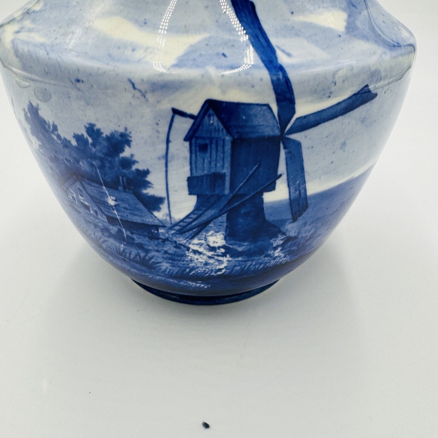 Rare Delft White & Blue Pottery Dutch Bronze Rim Nautical Antique Unmarked 6in H