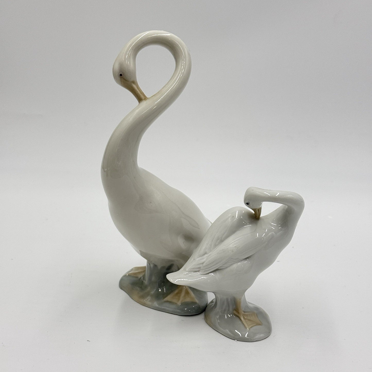 VTG NAO By Lladro Long Neck Swan Goose Duck Figurine Spain Porcelain Pair 8" 4"