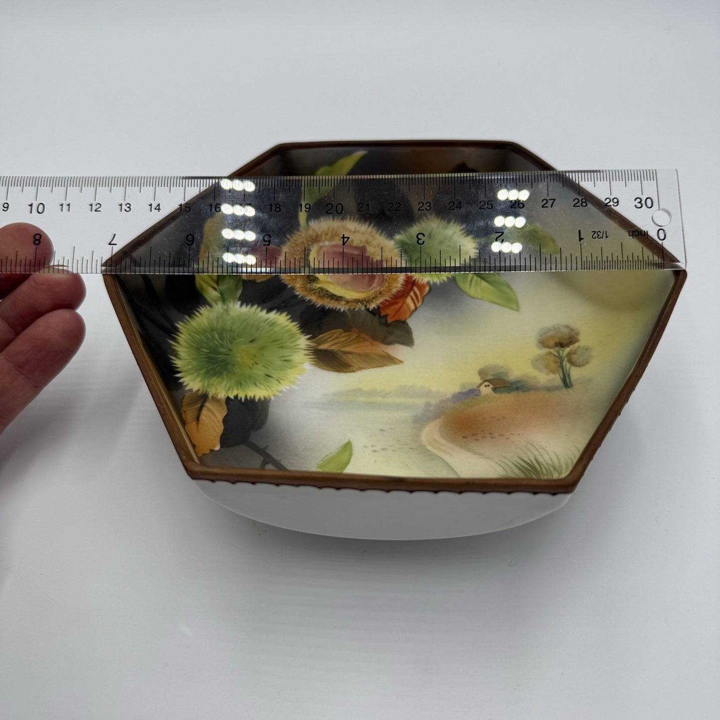 Antique Nippon Morimura Hand Painted Chestnuts Bowl Circa 1911-1922 Hexagonal