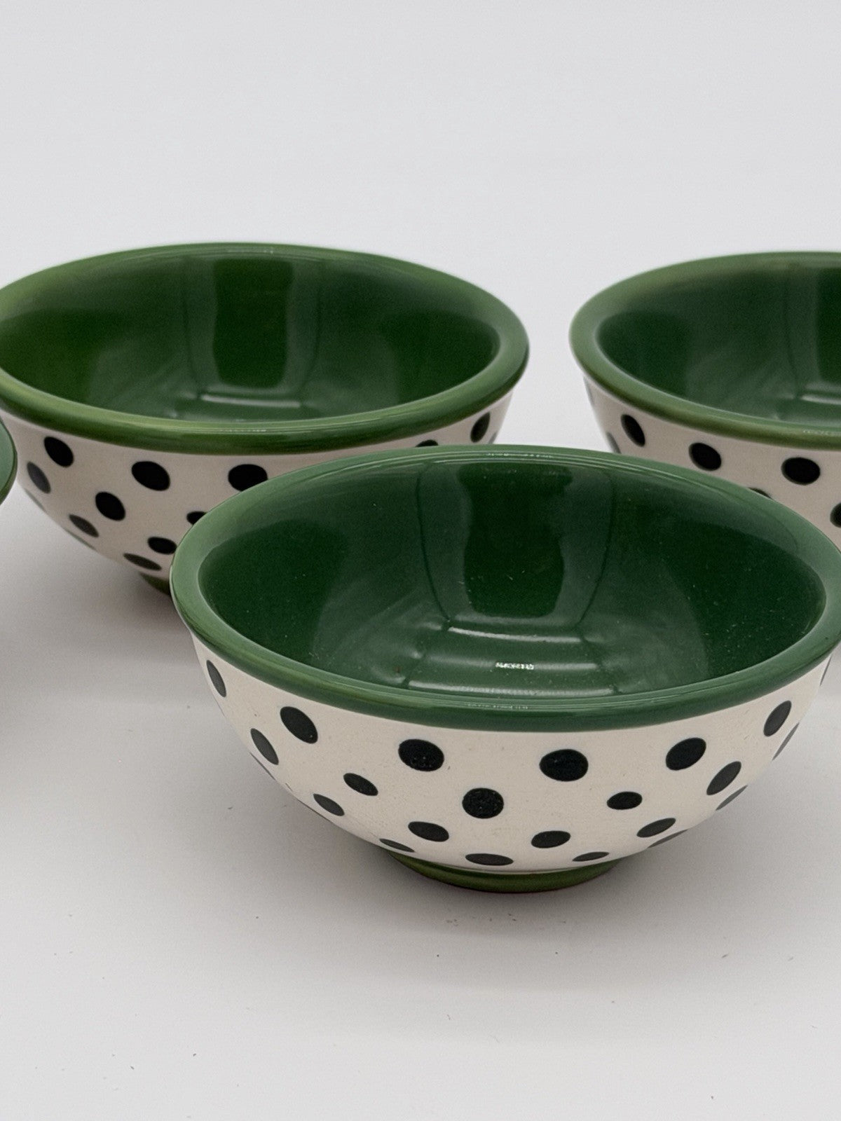Pioneer Woman Green Flea Market Cerami Retro Dot Green Dipping Bowls 3.125 Rare