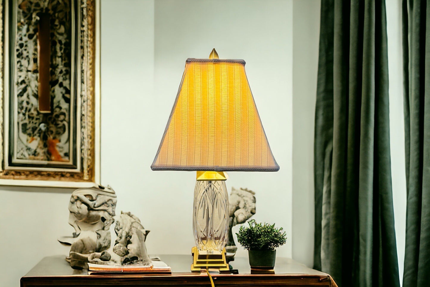 Waterford Finn Versailles Crystal Table Lamp w/Brass Base 26in Original Shades
