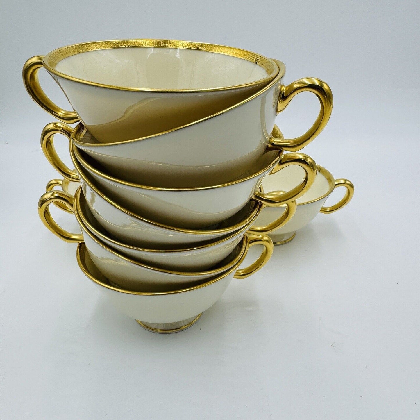 Lenox Tuxedo Gold J-33 Porcelain USA Tea Cups 10 Pieces