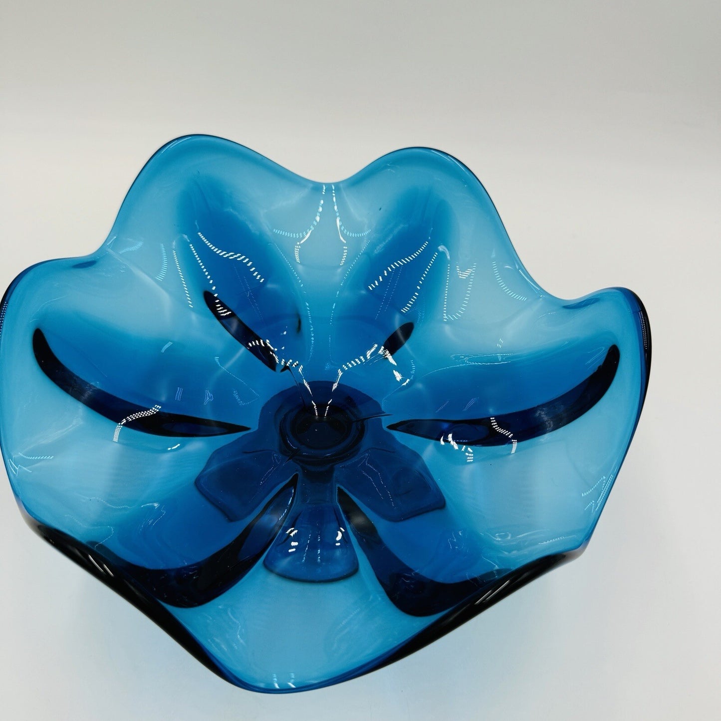 Viking Art Glass Teal Aqua Blue Pedestal Dish Compote Bowl Vintage Mid Century