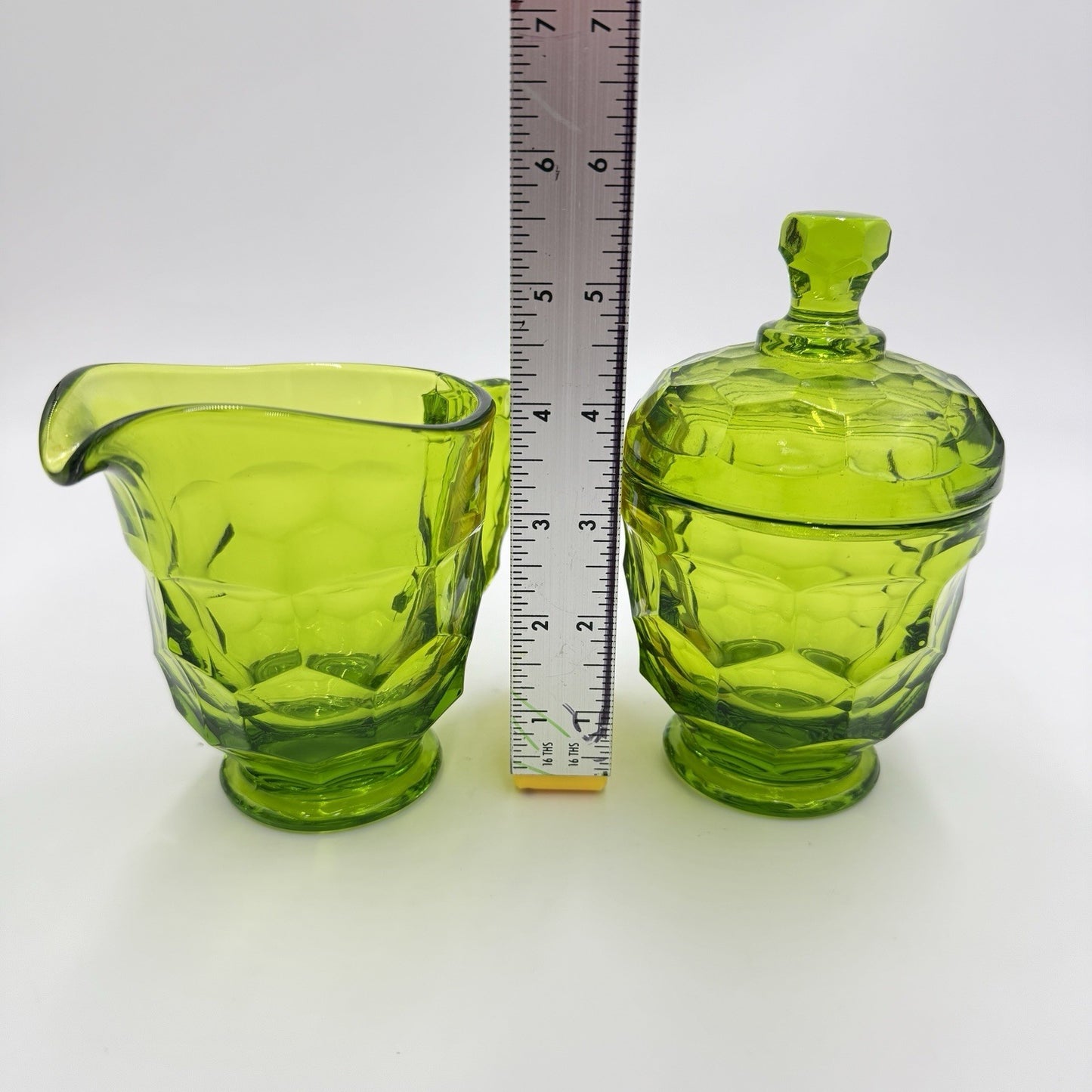 MCM Viking Art Glass GREEN GEORGIAN New Martinsville Cream and Sugar Set