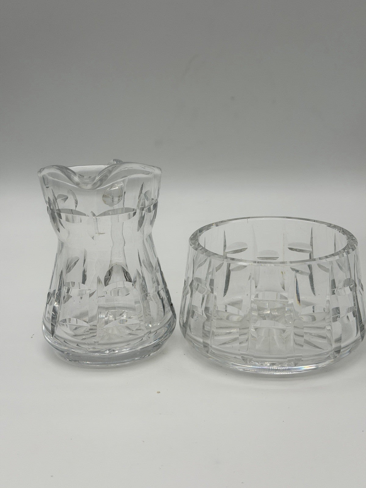 Waterford Crystal Tralee Cream & Sugar Bowl Cut Ireland Signed Set 2 PCs