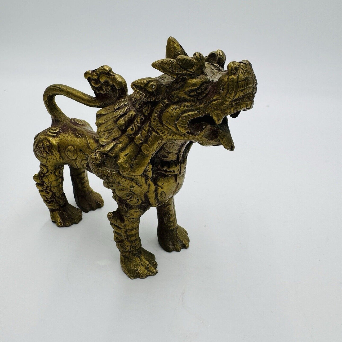 Vintage Heavy Brass Metal Foo Fu Dog Lion Chinese Statue Figurine