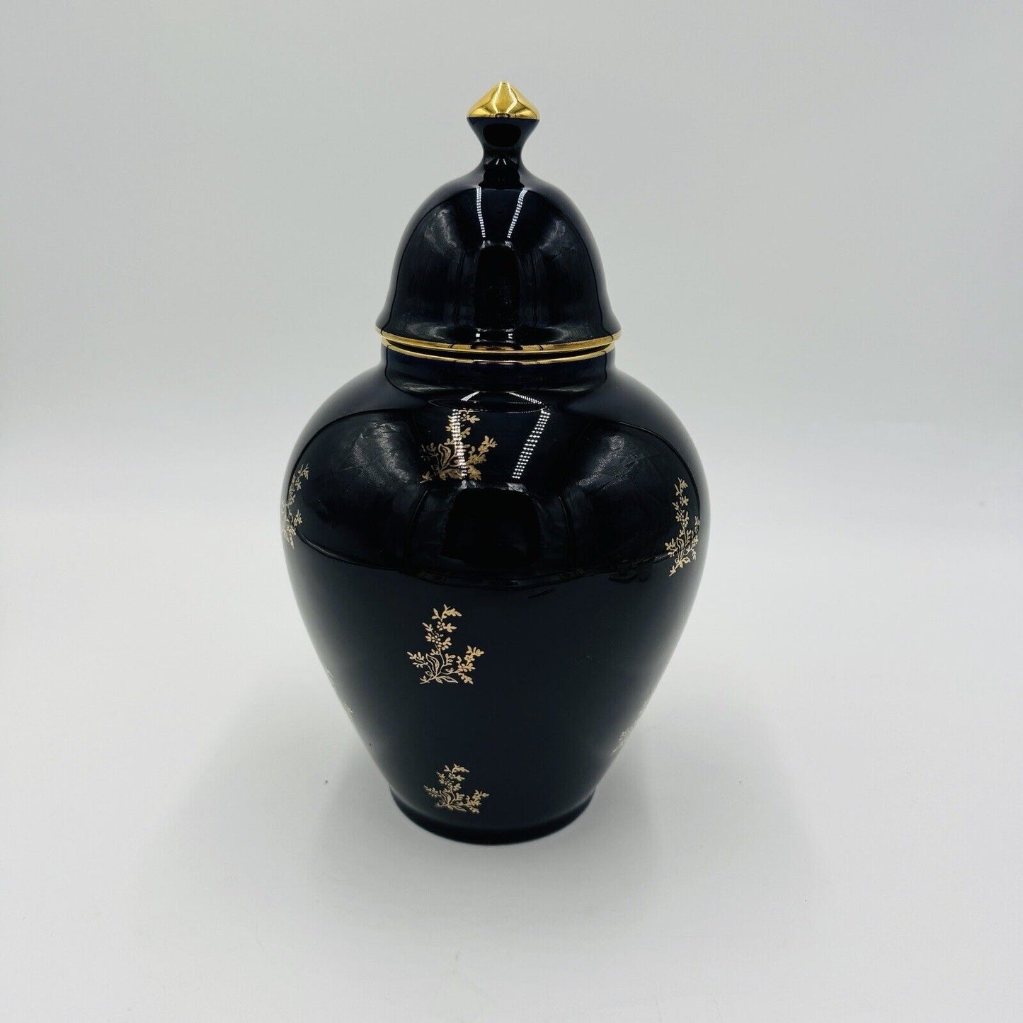 Limoges France Cobalt Blue Urn W/ Lid courting couple porcelain 9.5” Gold Trim