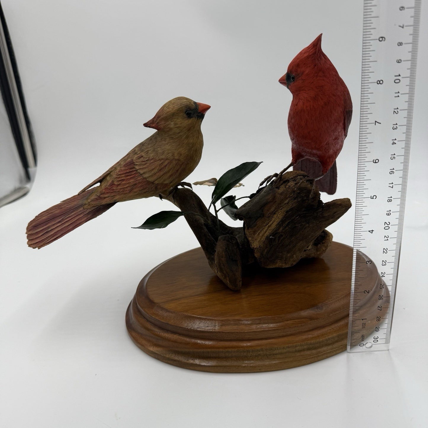 Vintage Susan Young Folk Art Wood Carving Northern Pair Cardinal Perched Signed
