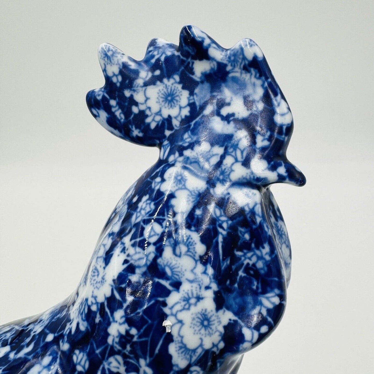 Victoria Ware Ironstone Blue White Chintz/Calico large Rooster Figurine Vintage