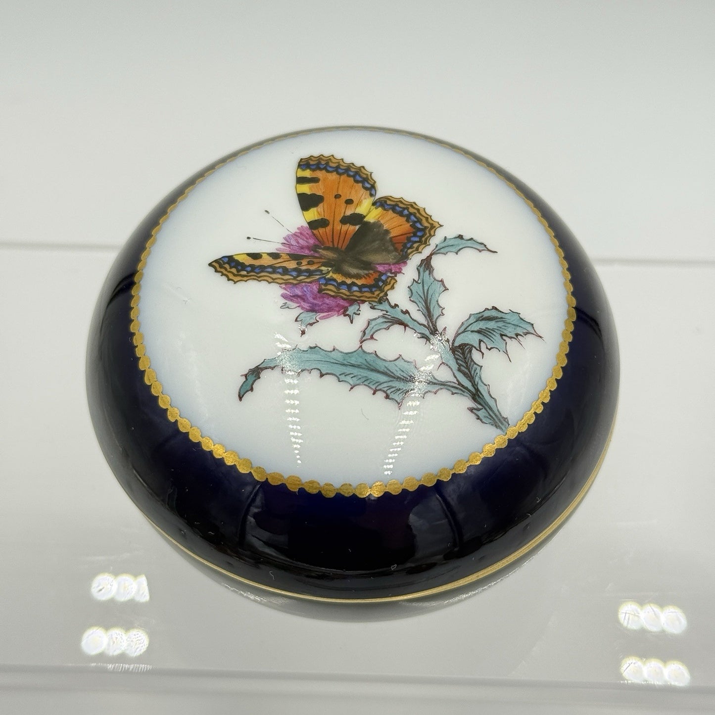 Antique Nymphenburg porcelain trinket Box monarch butterfly 1699 #3 Lidded Dish