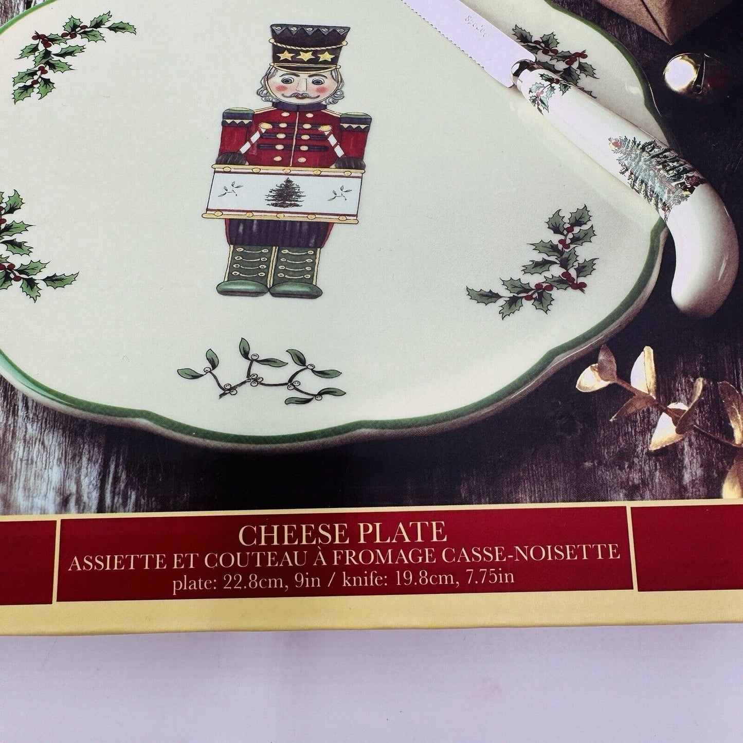 Spode Christmas Tree Nutcracker Cheese Plate & Knife Set NIB