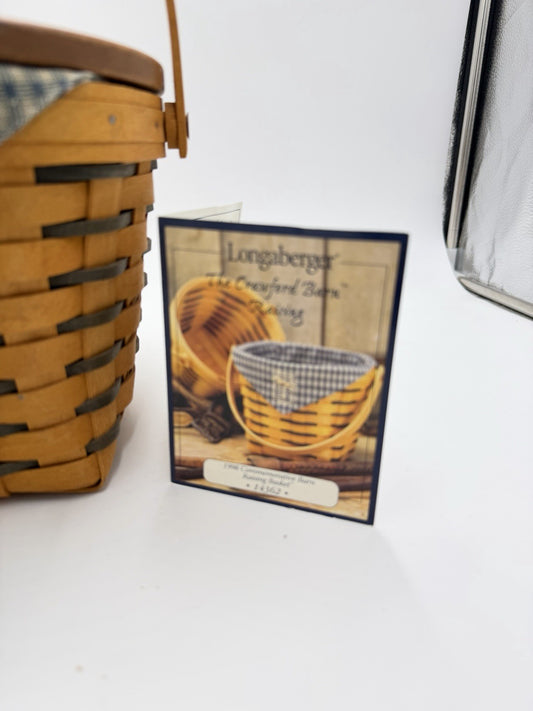 Longaberger Crawford Barn Raising Basket Tie-on Liner Protector Lid Vtg Horse