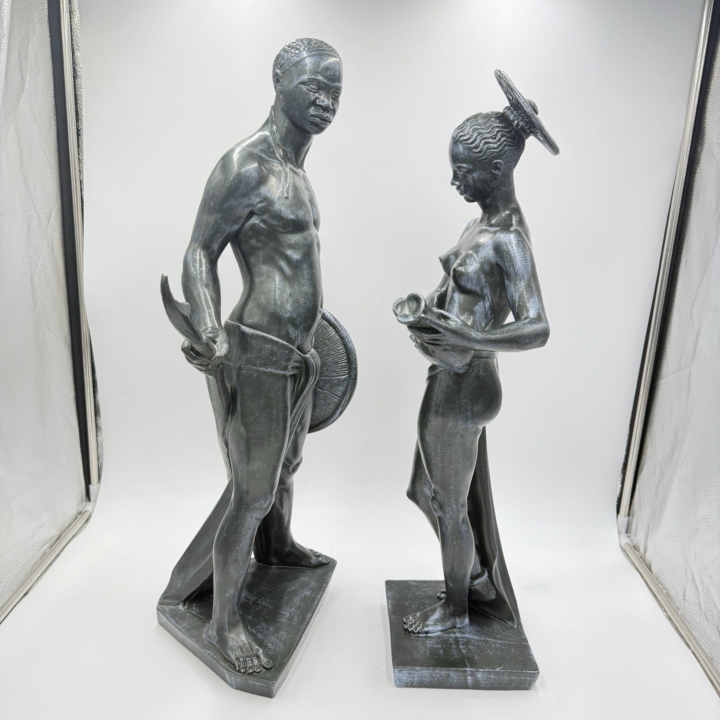 Vintage Universal Statuary Art Sculptures African Tribal Couple Chicago IL Large