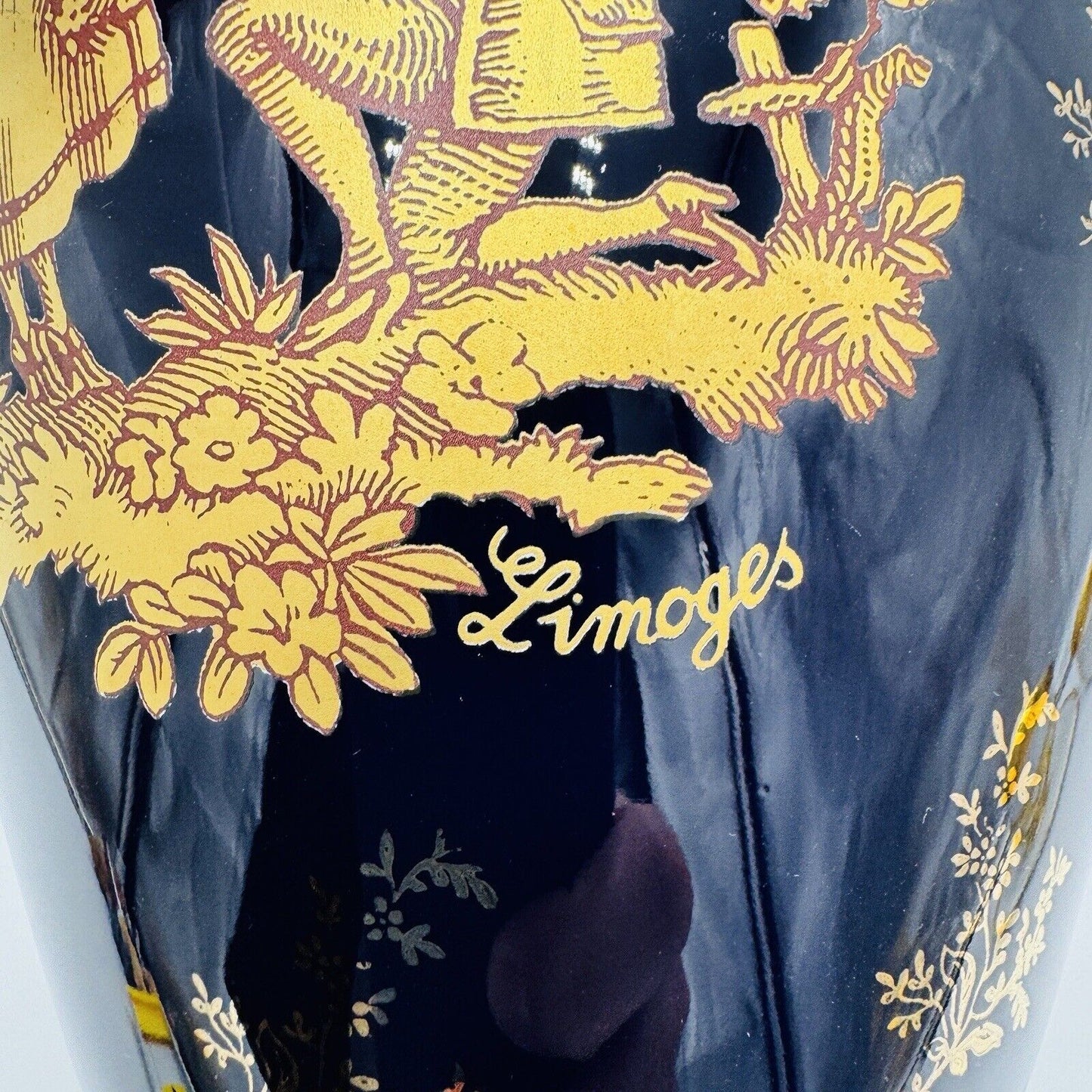 Limoges France Cobalt Blue Urn W/ Lid courting couple porcelain 9.5” Gold Trim