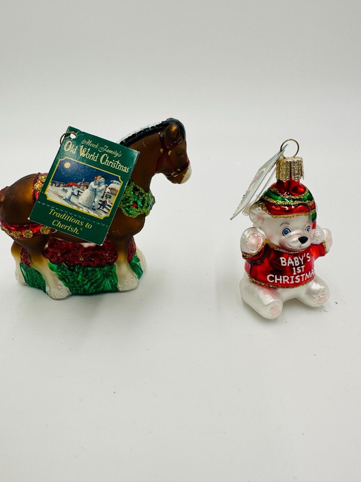 Old World Christmas Clydesdale Ornament 1st Bear 12255 Glass Blown Holiday