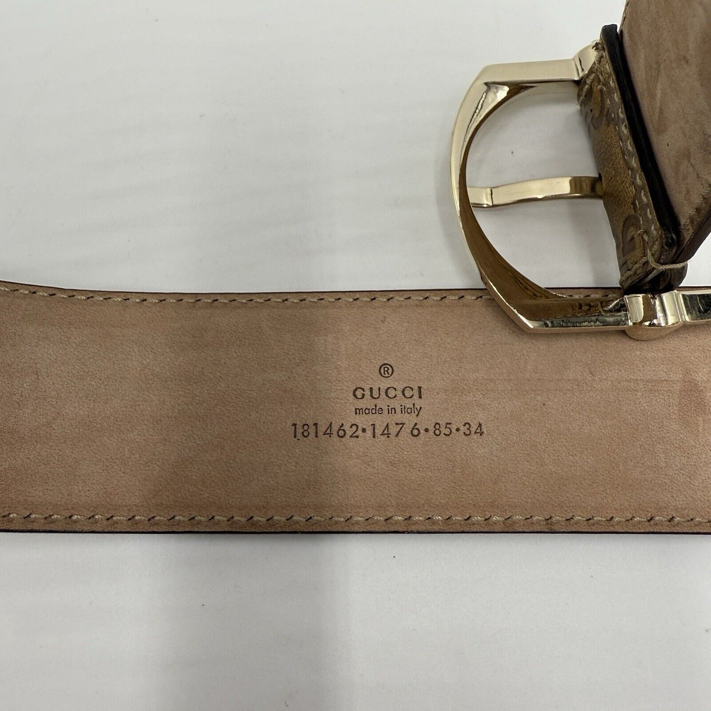Gucci Bronze Metallic Guccissima Monogram Leather Belt Sz 85/34" Italy Authentic