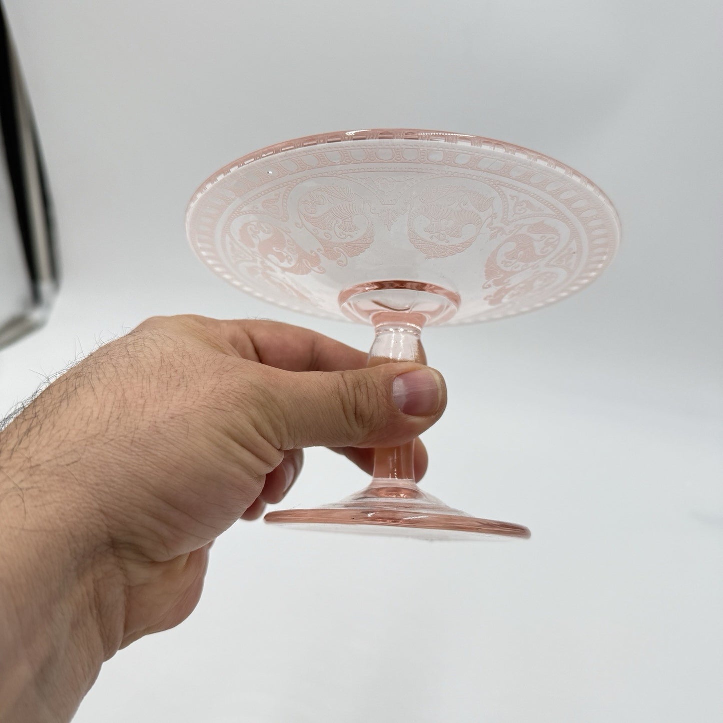 Vintage Fostoria Versailles Art Glass Pink Elegant Glass Compote 4”Hx 6” Etched