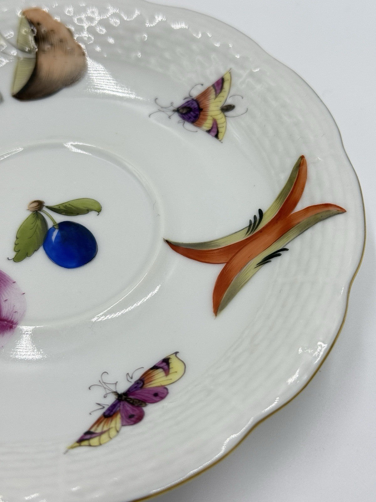 Antique 1930 Herend Hungary Porcelain Market Garden Tea Saucer Hand Painted