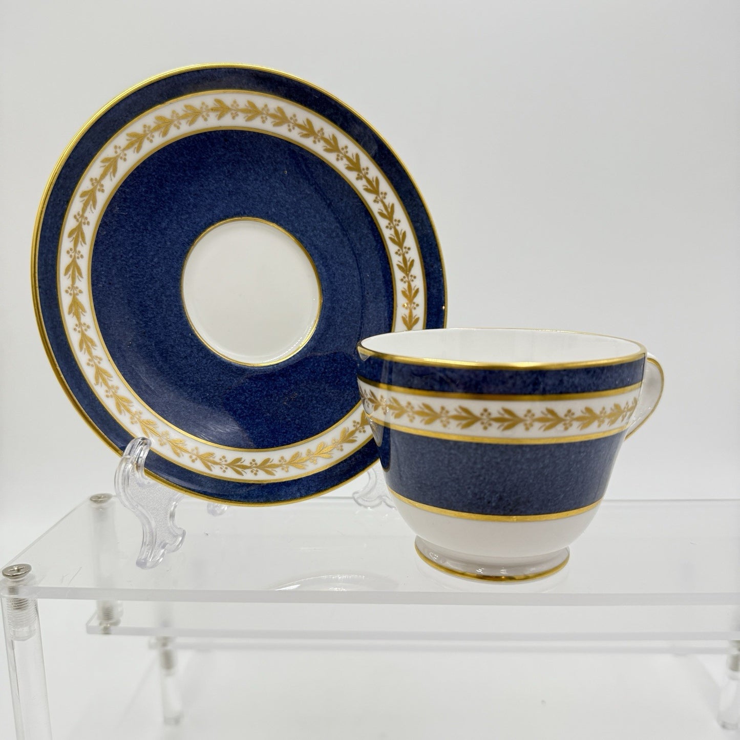 Rare Spode CRAVEN English Pattern Porcelain Teacup & Saucer Blue Gold Lauren