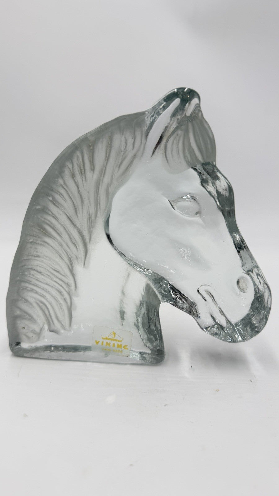 Viking Art Glass Horse Head Frosted Clear Bookend Paperweight Figurine 5.5”