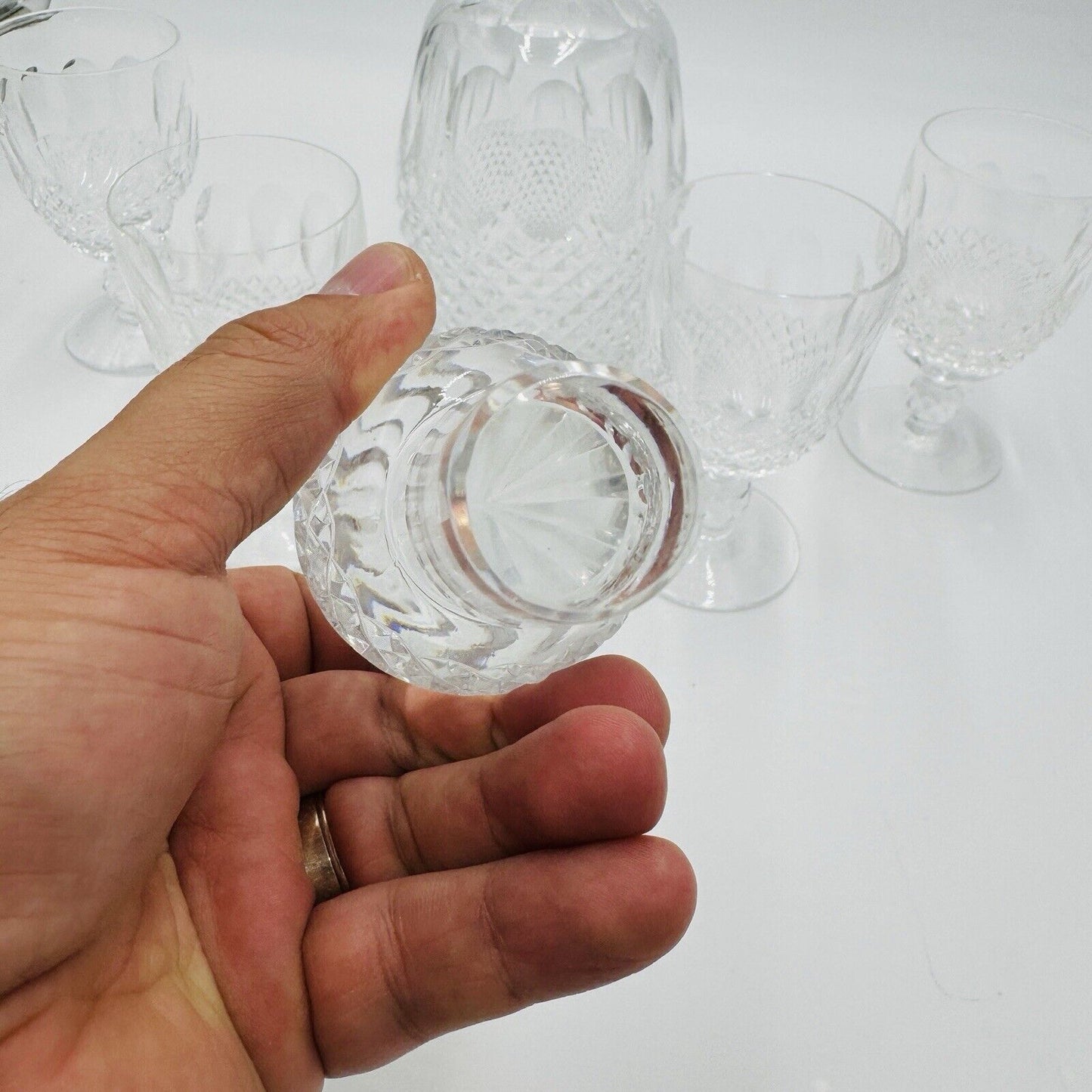 Waterford crystal colleen pattern decanter & 4 claret wine glasses Irish Clear