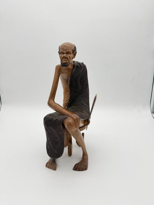 Vintage Folk Art Hand Carved Wood African Tribal Hunter Sculpture 13”H