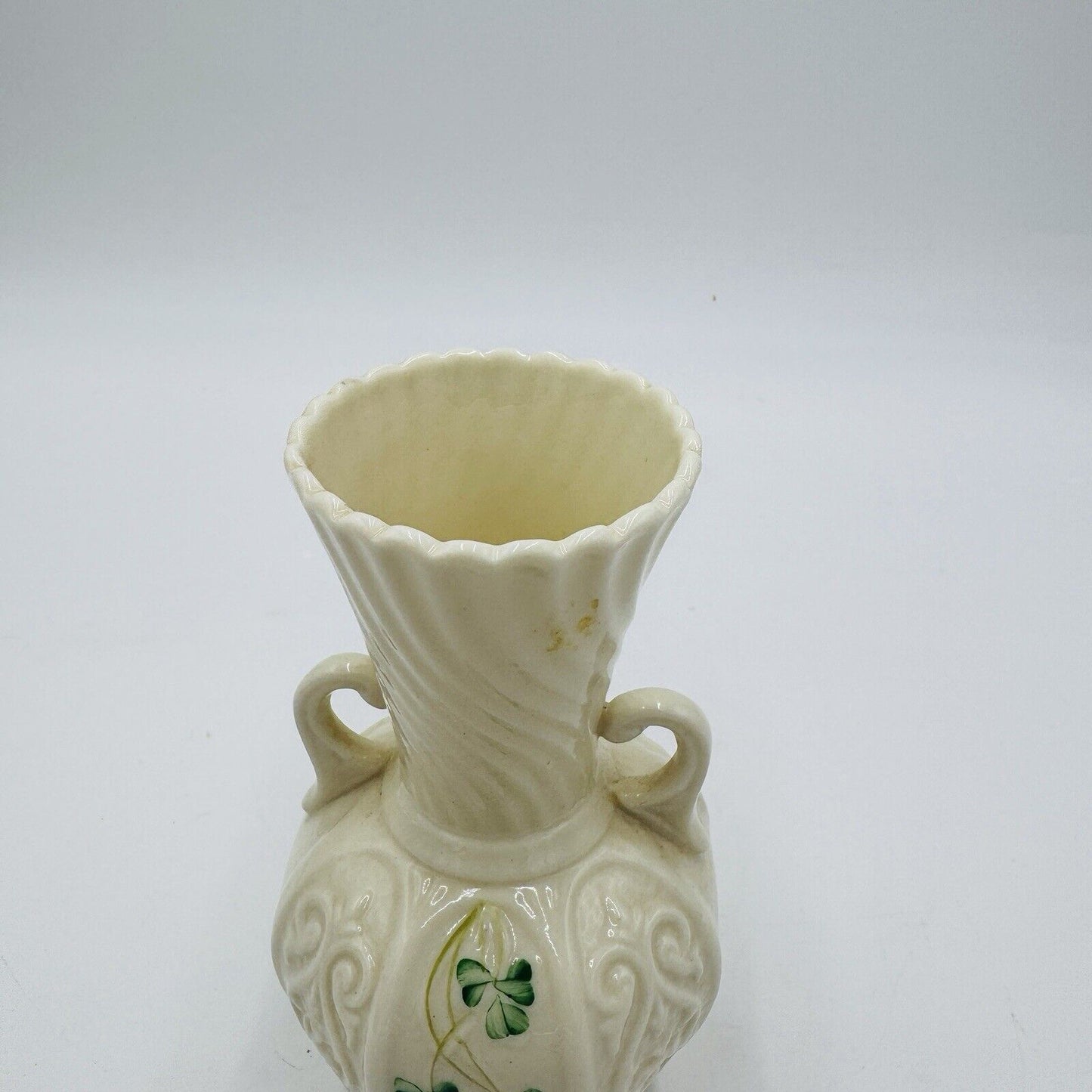 Belleek Shamrock Porcelain Ireland 6" Panel Vase 6” Vintage Decor
